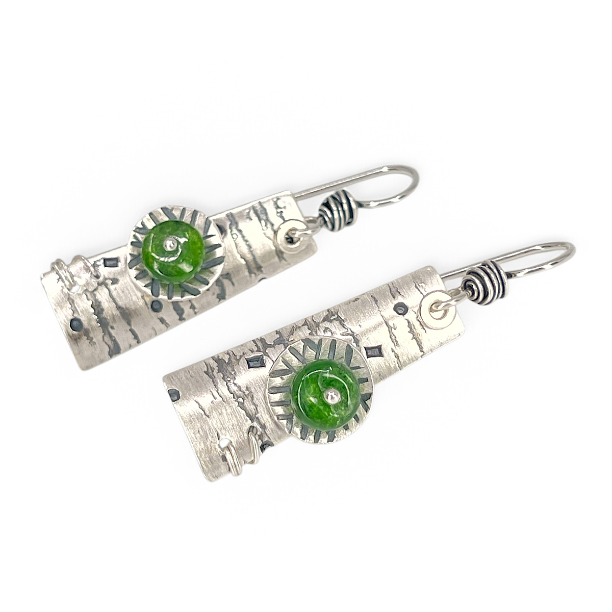 Sterling and Chrome Diopside Earrings by Kristin Christopher - front view