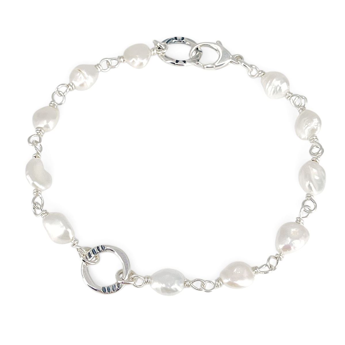 Sterling Silver and Freshwater Pearl Bracelet by Kristin Christopher - front view