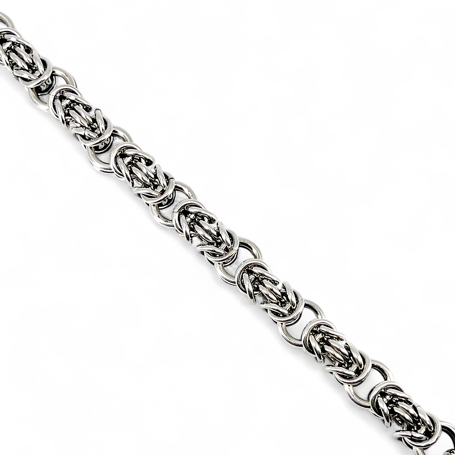 Top view of Kristin Christopher's Sterling Silver Byzantine Chainmail Open Weave Bracelet