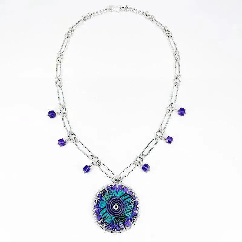 Purple and Aqua Copper and Sterling Silver Necklace with Amethyst - Kristin Christopher