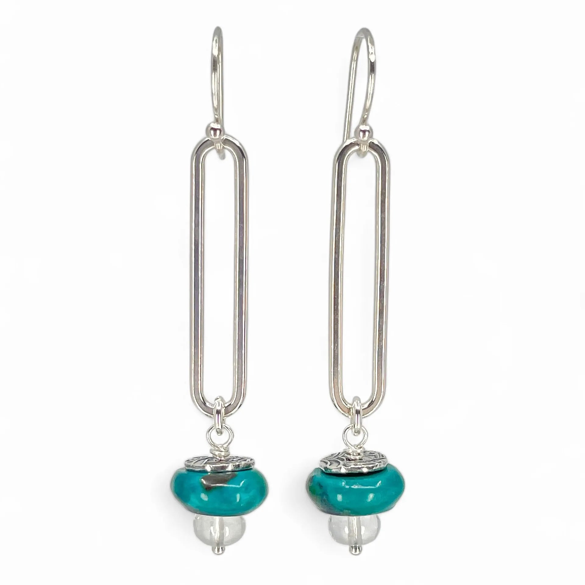 Sterling Oval Hoops with Turquoise and Clear Quartz - Kristin Christopher