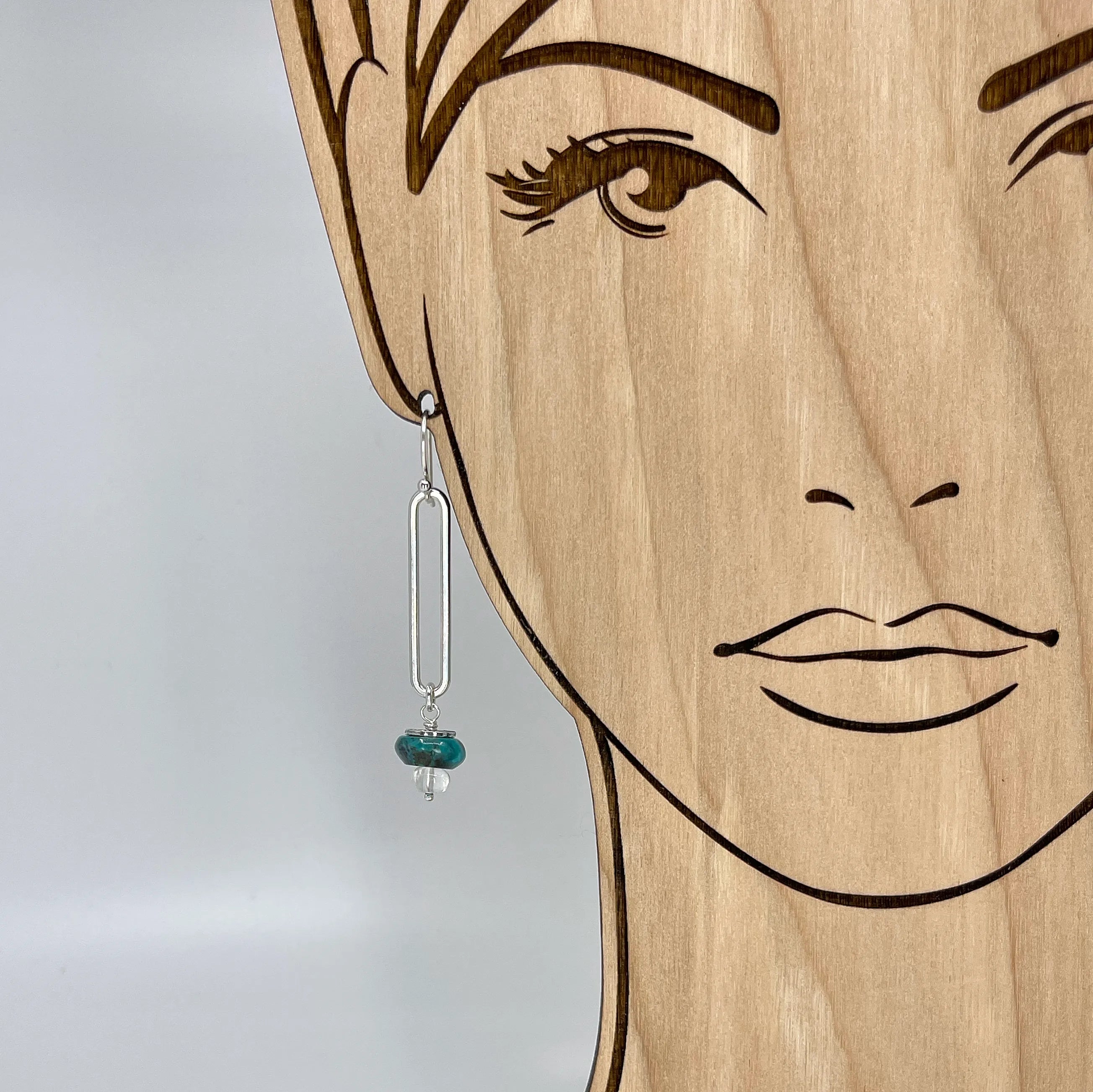Sterling Oval Hoops with Turquoise and Clear Quartz - Kristin Christopher