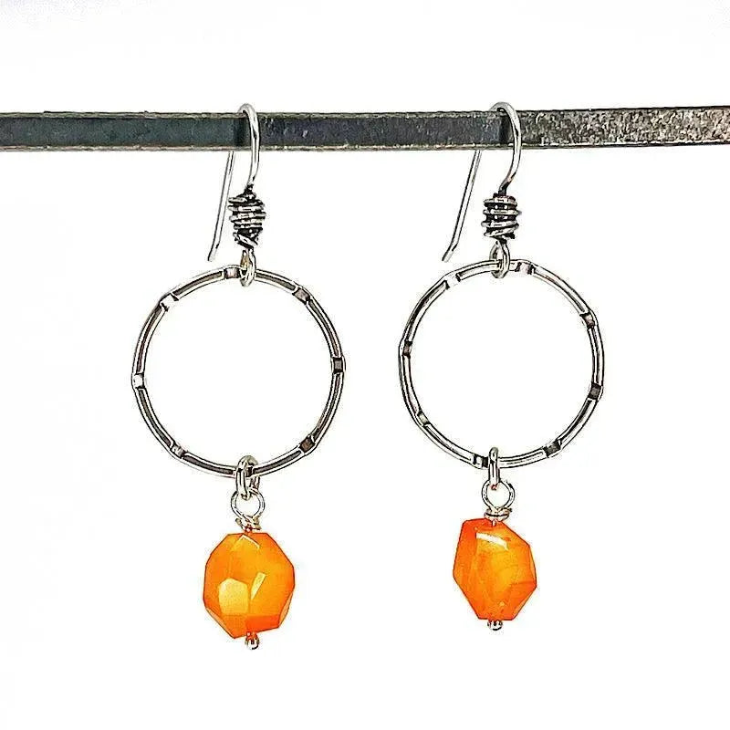 Sterling Silver Hoop Earrings with Carnelian - Kristin Christopher