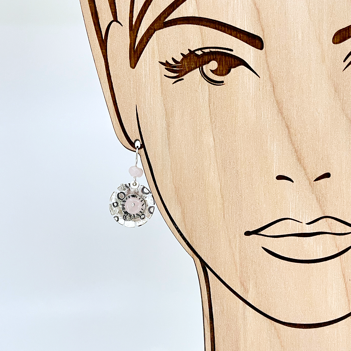 Sterling and Rose Quartz Earrings on model by Kristin Christopher