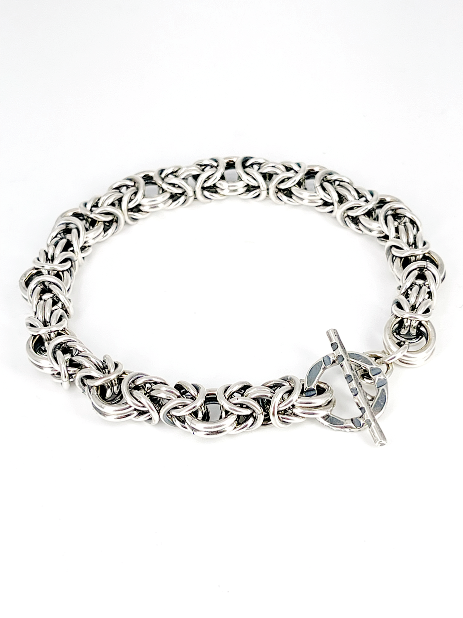 Sterling Silver Byzantine Chainmail Open Weave Bracelet full view by Kristin Christopher