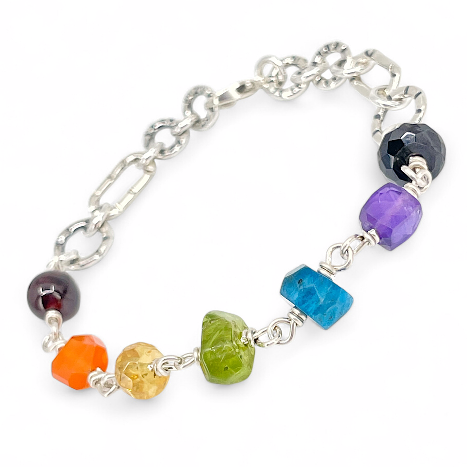 Kristin Christopher's Rainbow Gemstone Bracelet with Sterling Silver V 2 - front view