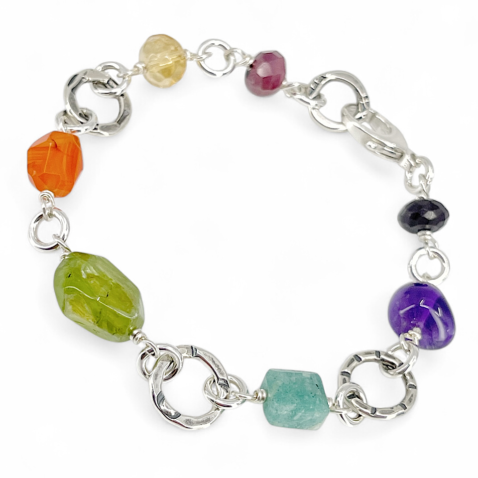 Rainbow Gemstone Bracelet with Sterling Silver V 3 by Kristin Christopher