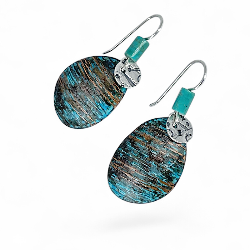 River Rock copper patina earrings with sterling and turquoise accents