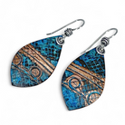 Pair of copper blue patina earrings in leaf shape by Kristin Christopher