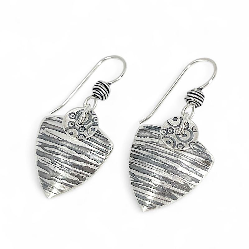Pair of textural silver triangle earrings