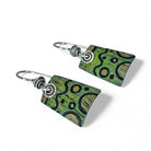 green hand-colored earrings with silver accents on white background