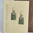 Green patterned earrings on a 'Kristin Christopher Handmade Jewelry' card.