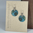 Aqua spiral earrings on a 'Kristin Christopher' card