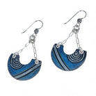 Blue and silver earrings by Kristin Christopher on a white background