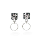 Sterling silver square earrings with spirals and hammered hoops