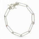 Sterling silver paper clip chain bracelet on white background