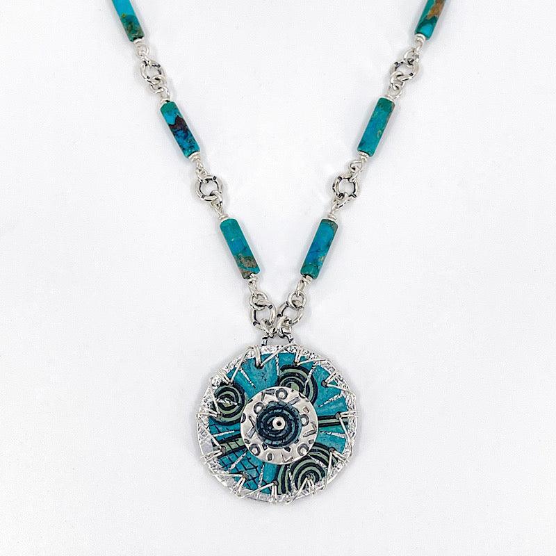 Aqua Copper and Sterling Silver Necklace with Turquoise - Kristin Christopher