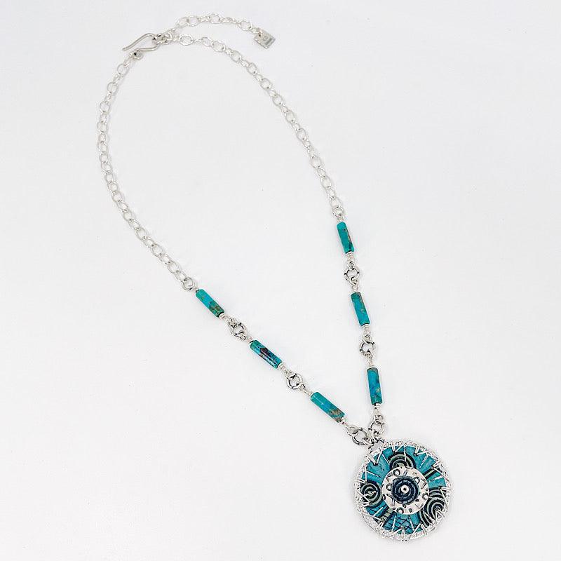 Aqua Copper and Sterling Silver Necklace with Turquoise - Kristin Christopher