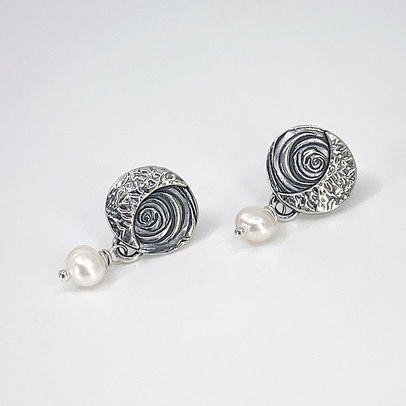 Silver Moon Earrings with Freshwater Pearls - Kristin Christopher