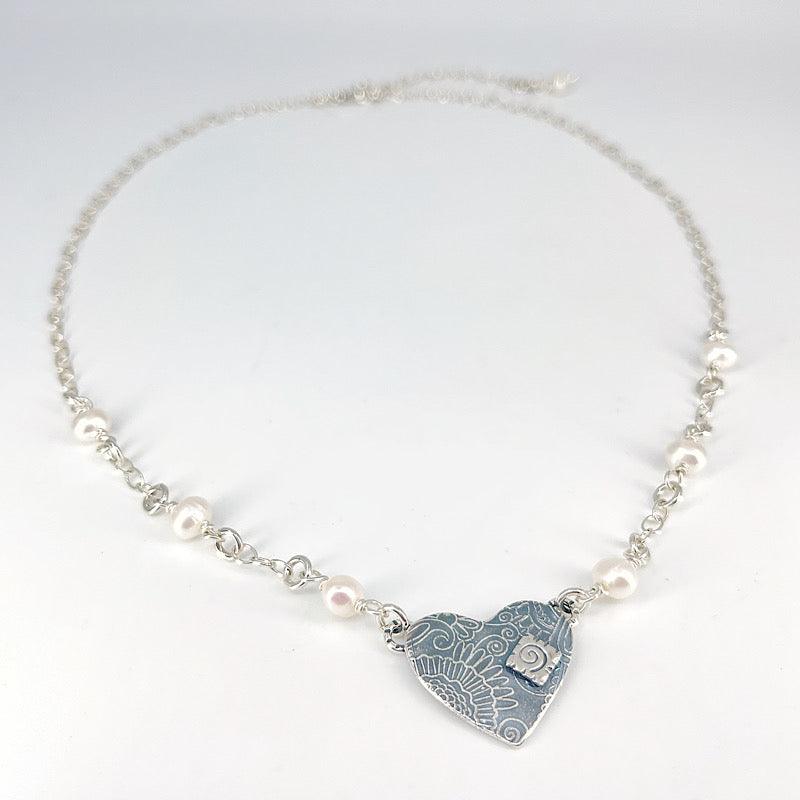 Sterling Heart & Spiral Necklace with Freshwater Pearls - Kristin Christopher