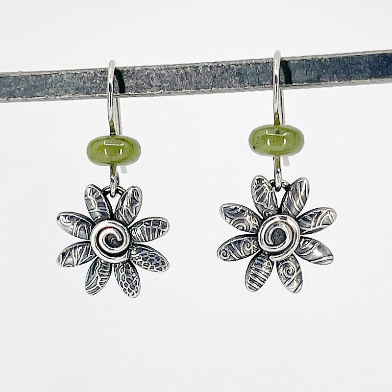 Sterling Silver Flower Earrings with Jade - Kristin Christopher