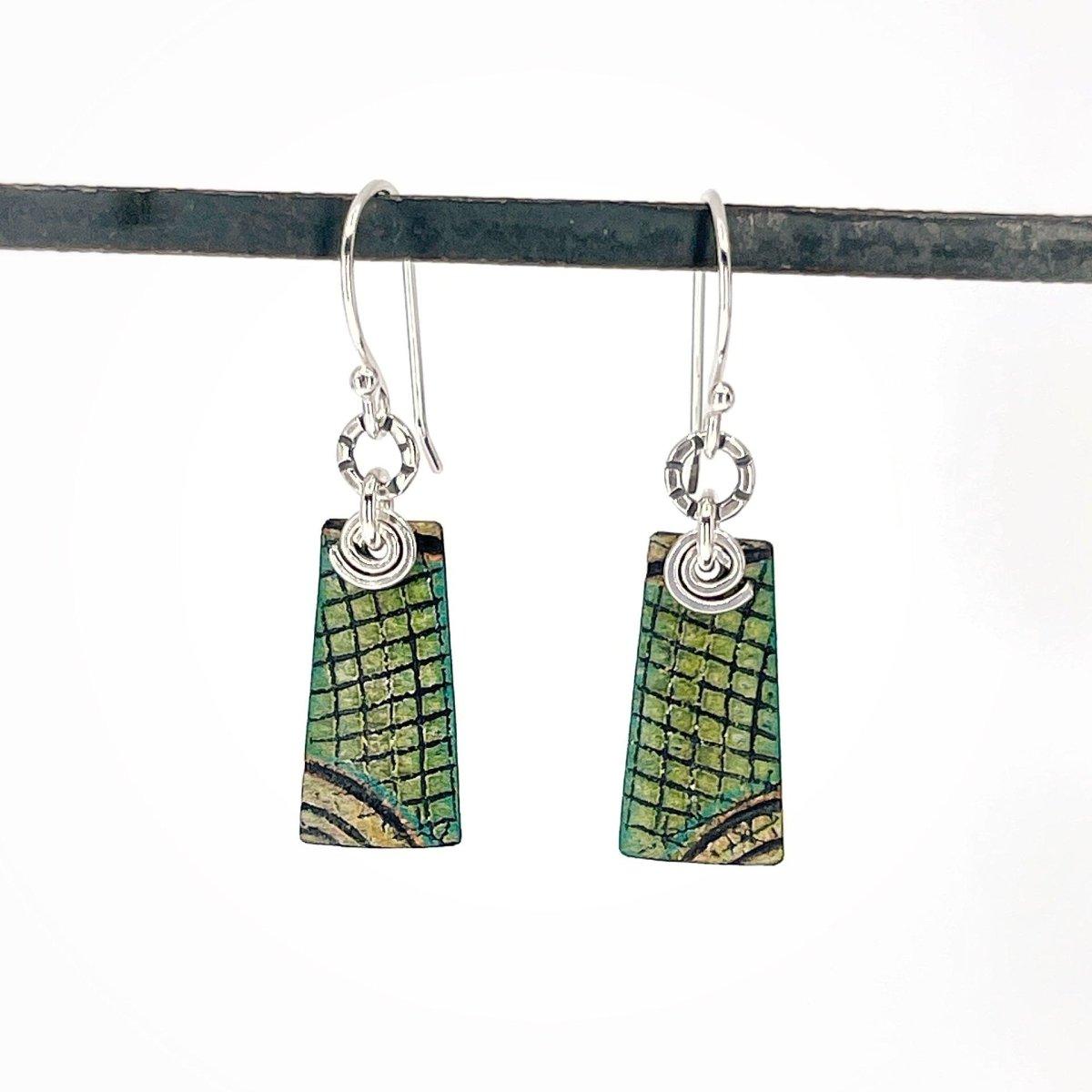 Green Copper Earrings with Sterling Silver Accents - Kristin Christopher